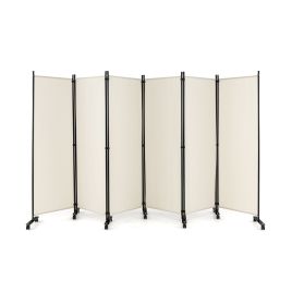Room Divider - 6 Panel Room Divider on Wheels-White