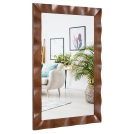 Wall Mirror - Farmhouse Wall Mirror Rubber Wood Rustic Style Wall Mirror-Brown
