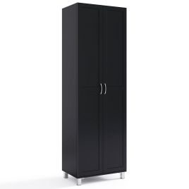 VARI Double Door Tall Storage Cabinet with Adjustable Shelf and Anti-tilt Design-Black