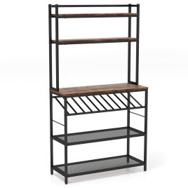 6-Tier Kitchen Bakerâ€™s Rack with Wine Storage-Brown