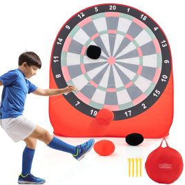 Outdoor Game - Large Dart Board for Kids Foldable and Portable Dartboard with 4 Kick Balls-Red