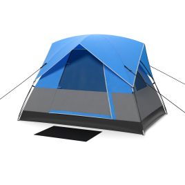 Camping Tent - 3-Person Outdoor Camping Tent with Removable Floor Mat-Black Blue