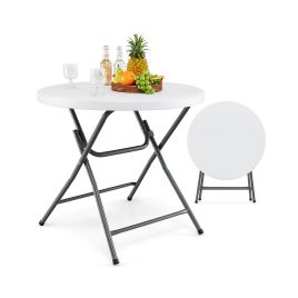 Camp Furniture - 81 CM Round Folding Plastic Table with Thickened HDPE Tabletop
