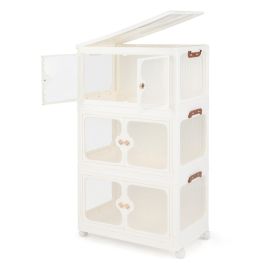 ANIV Stackable Storage Containers with Wheels and Lit-White-3-Tier