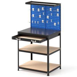 LUNO 81 x 41 CM Workbench with Pegboard and Drawer and Shelves-Navy