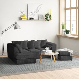 Mona Jumbo Cord Black Corner Sofa with Footstool