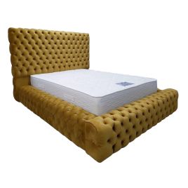 Sultan Plush Velvet Bed - Mustard in 5 Sizes