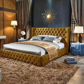 Royale Plush Velvet Bed - Mustard in 5 Sizes