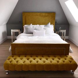 Harlow Plush Velvet Bed - Mustard in 5 Sizes