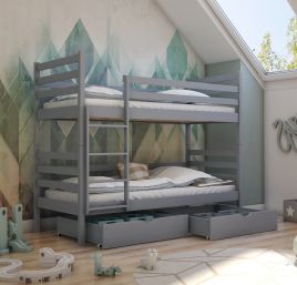 Naomi Wooden Bunk Bed with 2 Drawers Storage - Grey