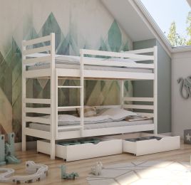 Naomi Wooden Bunk Bed with 2 Drawers Storage - White