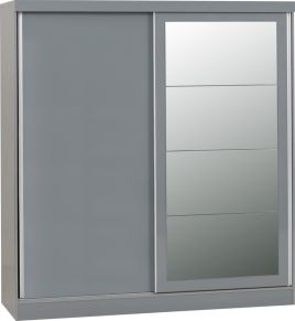 Sliding Wardrobe - NEWBIGGIN 2 Door Mirrored Wardrobe Grey 178.5cm