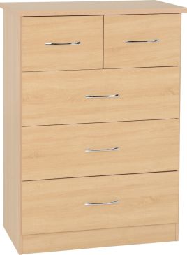 NEWBIGGIN V Oak Finish Chest of Drawers - Medium-sized, 5 Drawers