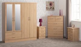 Wardrobe Set - NEWBIGGIN 4 Door Bedroom Set Sonoma Oak Effect 154cm