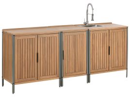 HORNLEIGH Wooden 3 Piece Outdoor Kitchen Set Sink with Cabinet - Brown with Silver