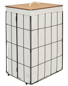 Metal Basket with Bamboo Lid Black MIRISSA