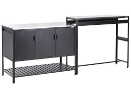MAENAZ 2 Piece Outdoor Kitchen Set with Bar Table Metal Black