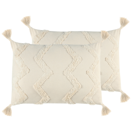CERINTHA Cotton Fabric Chevron Pattern Decorative Cushion Set of 2 - Light Beige