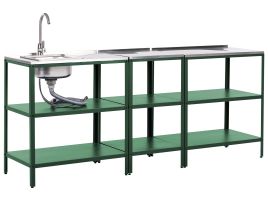 VLIAMA 3 Piece Outdoor Kitchen Set with Sink Metal 3 Open Shelf Green