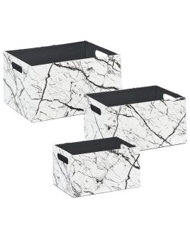 Set of 3 Faux Leather Baskets White LARSA