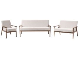 COLBOURNE Fabric 3 Seater 2 Seater and Armchair Sofa Set - Beige with Dark Oak