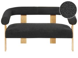COBDEN Boucle Fabric 2 Seater Sofa - Black with Light Oak
