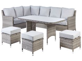 Garden Lounge Set with Table and Ottoman 9 Seater LACONA Right Hand PE Rattan Light Grey