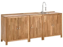 NEVOSA 3 Piece Outdoor Kitchen Set with Sink Acacia Wood 3 Door Brown
