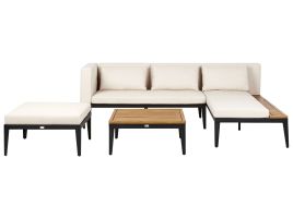 Garden Lounge Set with Table and Ottoman 3 Seater BRACCIANO Left Hand Certified Acacia Wood Light Beige