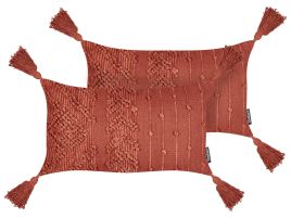 Set of 2 Decorative Cushions VALVARIA Cotton 30 x 50 cm Red Chevron Pattern