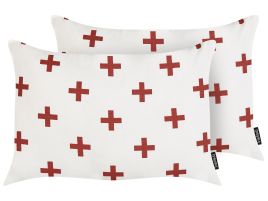 Set of 2 Decorative Cushions VELLEIA Cotton 50 x 35 cm White Geometric Pattern