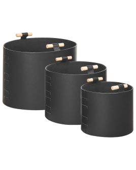Set of 3 Faux Leather Baskets Black ARAM