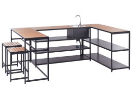 Outdoor Kitchen Set with Bar Table and Sink Black and Light Wood AVETRANA