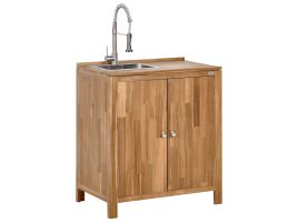NEVOSA Outdoor Kitchen Cabinet White Tap with Sink Acacia Wood Brown