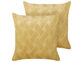Set of 2 Decorative Cushions SITAPUR Faux Fur 45 x 45 cm Mustard Solid