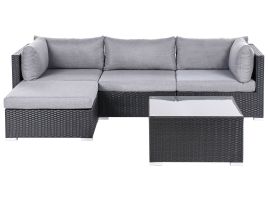RINGSTED Garden Corner Sofa with Table 4 Seater Right Hand PE Rattan Black