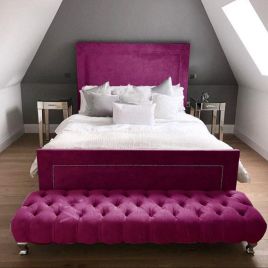 Harlow Plush Velvet Bed - Pink in 5 Sizes