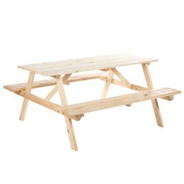 Outdoor 4 Seater Wooden Table Bench with Parasol Cutout 150 - Natural Wood