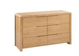 Oak Finish Chest of Drawers - CUBA Large Chest 6 Drawers
