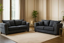 SOLARAE Fabric 3 and 2 Seater Sofa Set - Black