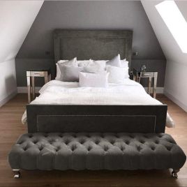 Harlow Plush Velvet Bed - Steel in 5 Sizes