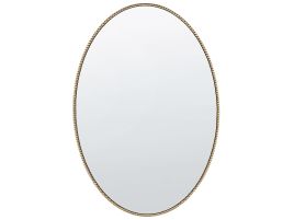 Wall Mounted Hanging Mirror Gold 83 x 57 cm Oval Ornate Frame Decorative Beads