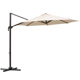 3M Cantilever Roma Umbrella Sun Shade Hanging Parasol w/ Cross Base Hand Crank Aluminium Frame 360°Rotation - Beige