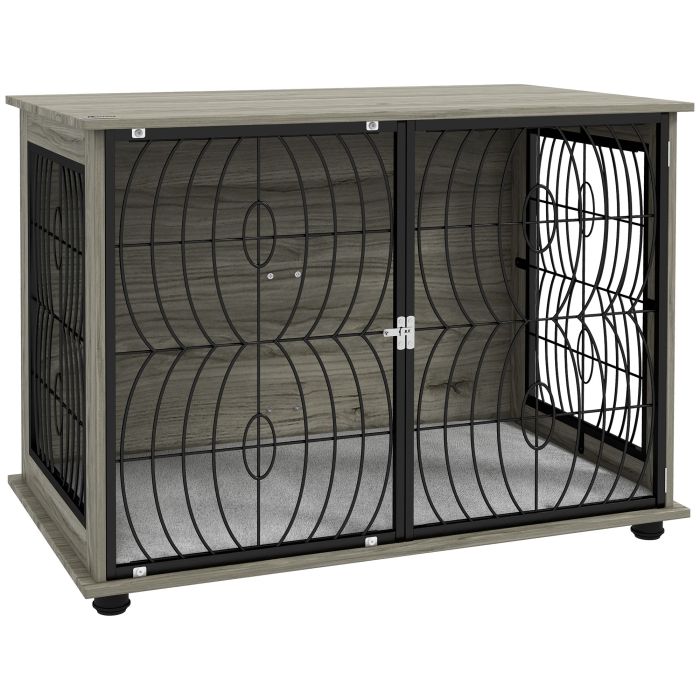 Shelley 37 Inch Indoor Dog Crate End Table with Washable Cushion for Large Dogs - Grey