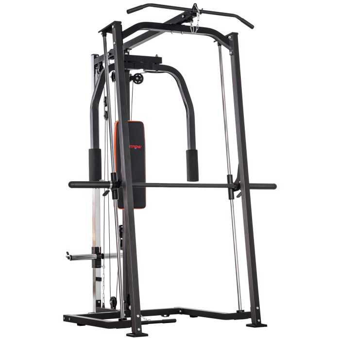 SPORTEDGE 3 In 1 Smith Machine with Dual Cable Pulley System, Chest Press Station, 17-Level Squat Rack and Barbell Bar