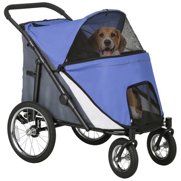 Shelley Foldable Pet Stroller with Washable Cushion and Storage Bags - Blue