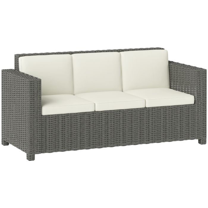SUNVISTA 3 Seater Rattan Sofa All-Weather Wicker Weave Metal Frame Chair with Fire Resistant Cushio-Cream