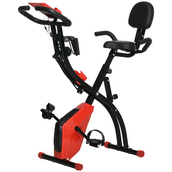2-In-1 Upright Exercise Recumbent Bike Adjustable Resistance Stationary Fitness Home Gym Foldable w/ Armrests LCD Monitor Cycling Wheels Red