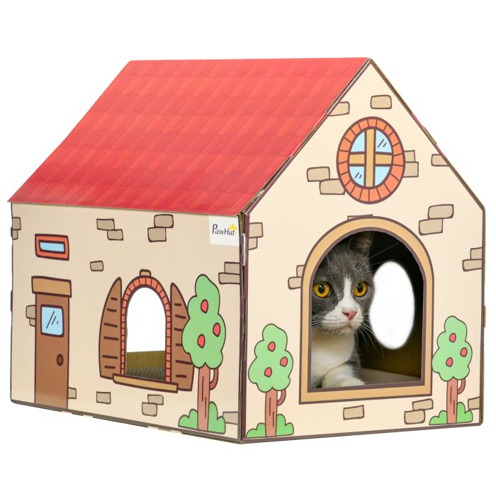 Two-In-One Cat House, Cat Scratching Board with Scratcher, Catnip, Cat Cardboard Scratcher for Indoor Cats