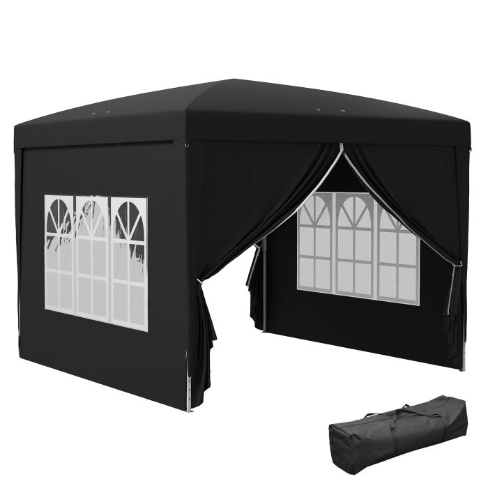 3 x 3 Meters Pop Up Water Resistant Gazebo Wedding Camping Party Tent Canopy Marquee with Carry Bag and 2 Windows, Black